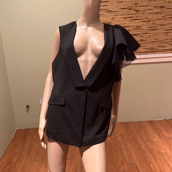 BCBGMaxAzaria Black Vest With Satin And Net Decoration On Left